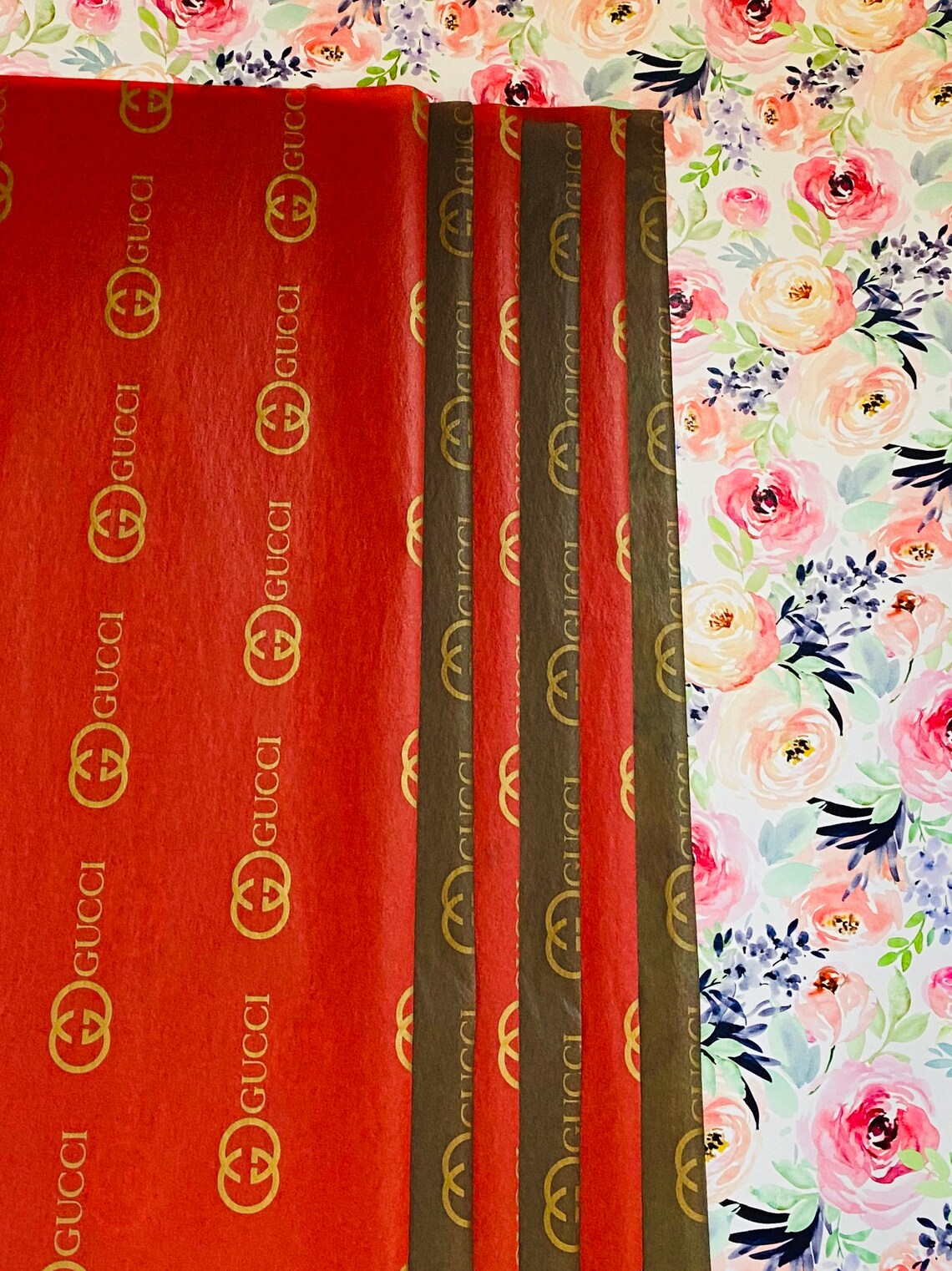 Vintage 80's Gucci Tissue Paper with Gold Red and Brown 20 Etsy