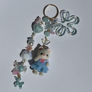 Critter Baby Keychain, Cute Bag Charm, Kawaii Keychain, Phone Charms, Fun Hair Keychain, Bag Charm, Blue, Pink Cat Belt Charm