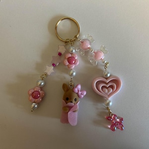 Critter Keychain, Cute Bag Charm, Kawaii Keyring, Phone Charms, Baby Hair Purse Charm, Bag Charm, Kangaroo, Pink Belt Charm