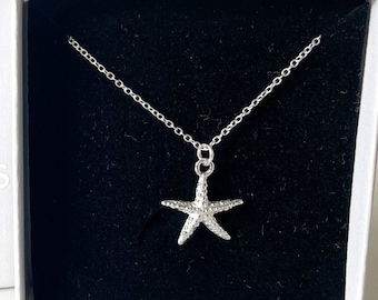 Sterling Silver Starfish Necklace, Beach Theme Jewelry, Nautical Pendant, Ocean Charm, Gift For Her, Sea Life Necklace