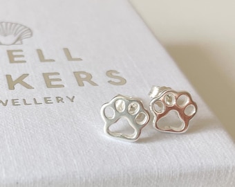 Paw Print Studs, Sterling Silver Paw Print Stud Earrings, Paw Print Jewellery Gift, Dog Paw Earrings, Animal Paw Earrings