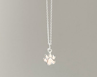 Paw Print Sterling Silver Necklace, Solid Silver Paw Print Pendant Necklace, Animal Paw Print Silver Necklace