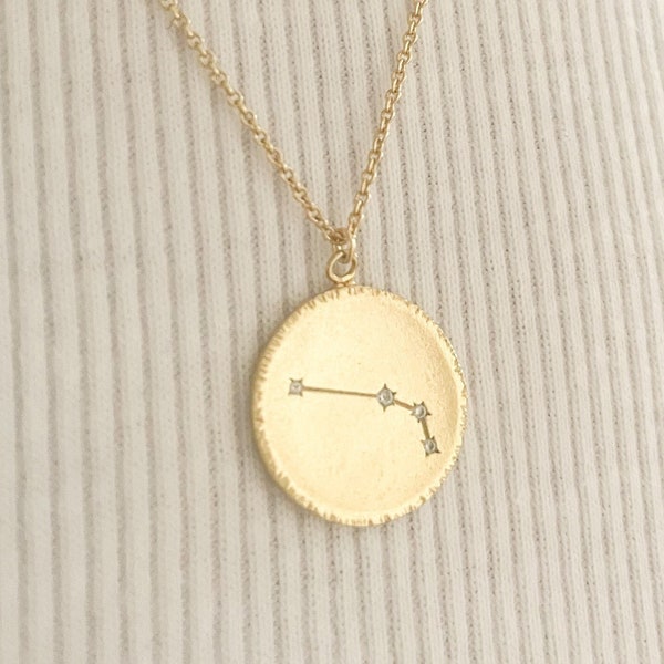 Aries Constellation Pendant Necklace, Aries Birthday Necklace Gift, Gold Zodiac Aries Star Sign Necklace, Aries Season