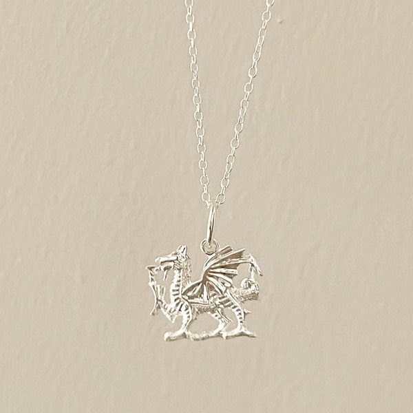 Welsh Dragon Sterling Silver Necklace, Welsh Dragon Pendant Silver Necklace, Cymru Dragon Jewellery,