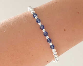 Pulsera de plata de ley con cristal de Swarovski, pulsera de cristal de zafiro de Swarovski, pulsera con piedra de nacimiento de septiembre de cristal de Swarovski