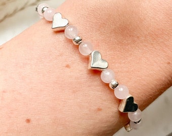 Rosenkvarts & Silver Kärlekshjärta Armband