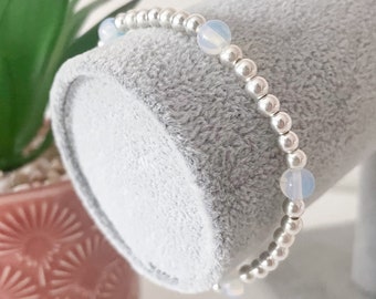 ARMBAND OPALITE KRAL, armband van opaliet en zilver, opalietkristalgenezing stretchkraalarmband, geboortesteen oktober cadeau voor haar