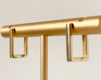 Gold Rectangle Huggie Earrings, Minimalist Small Hinged Huggie Earrings, Dainty Gold Hoop Earrings