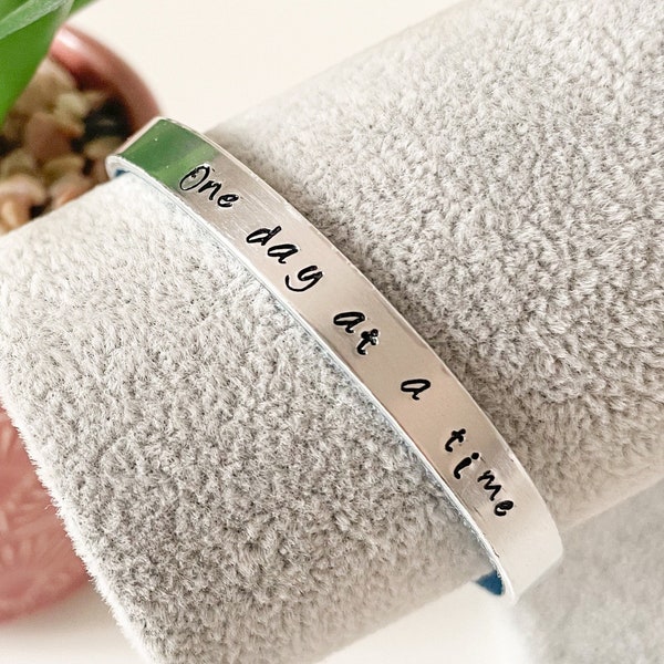One Day At A Time Cuff Bangle, Affirmation Jewellery, Affirmation Gift, Positivity Quote Bracelet, Inspirational Quote Jewellery
