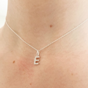 Sterling Silver & Cubic Zirconia Initial Letter Necklace, Dainty Initial Sterling Silver Personalised Necklace with Stones