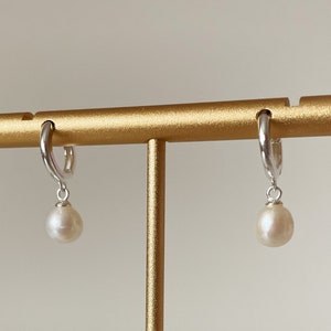 Freshwater Pearl Huggies, Sterling Silver Pearl Huggies