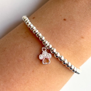 Sterling Silver Paw Print Bracelet | CZ Charm | Pet Lover Gift | Dog Mum Jewellery | Cat Lover Bracelet | Animal Gift for Her