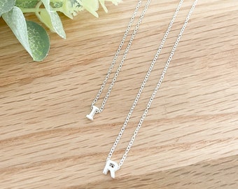 Tiny Letter Sterling Silver Necklace, Delicate Initial Sterling Silver Necklace, Solid Silver Personalised Jewellery Necklace
