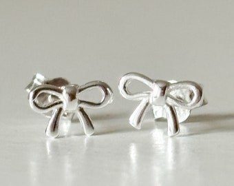 Sterling Silver Tiny Bow Studs, Pretty Bow Silver Stud Earrings, Minimalist Bow Earrings