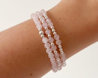 Sterling Silver Rose Quartz Stacking Bracelets | AAA Quality Rose Quartz | Handmade to Order | Healing Crystal Bracelet | Love Bracelets