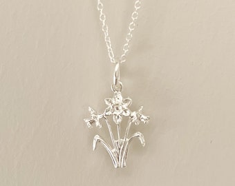 Narcissen hanger ketting, narcis Wales hanger zilveren ketting, maart geboorte bloem narcissieraden, Welsh narcis ketting