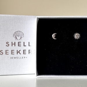 Sterling Silver Sun & Moon Stud Earrings | Celestial Stud Set | Dainty Silver Earrings | Celestial Jewellery | Minimalist Studs