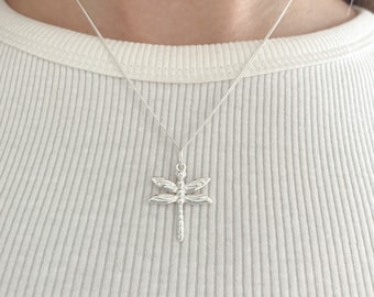 Silver Dragonfly Pendant Necklace, Silver Dragonfly Charm Necklace, Dragonfly Jewellery Gift