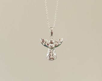 Collana con ciondolo a forma di angelo in argento sterling, collana con angelo custode in argento, collana con ciondolo a forma di angelo, regalo a forma di angelo per lei