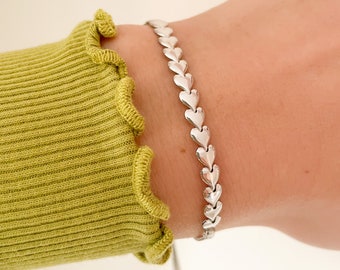 Sterling Silber Herz Link Slider Armband, Silber Herz Armband, Silber Liebe Herz Slider Armband