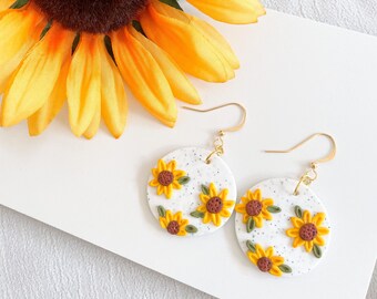 Clay Jewlry women\u2019s earrings Clay Earring Sunflower Clay Earrings Handmade Earrings polymer clay earring Statement Earrings