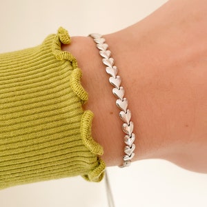 Sterling Silver Heart Link Slider Bracelet, Silver Heart Bracelet, Silver Love Heart Slider Bracelet