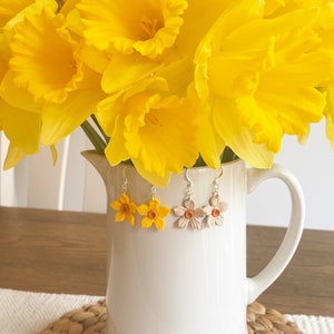 Daffodil Drop Dangle Polymer Clay Earrings Wales Jewellery