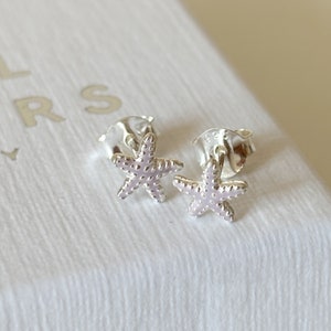 Silver Starfish Enamel Earrings, Beach Themed Earrings, Starfish Studs, Summer Studs