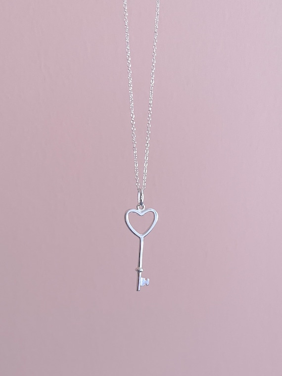 Love Heart Key Pendant Necklace, Sterling Silver Key Pendant