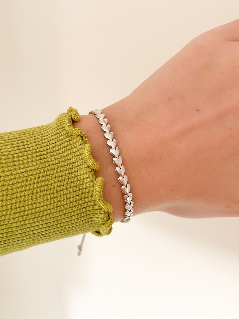 Sterlingzilveren schakelarmband met schakel, zilveren hartarmband, zilveren schakelarmband met liefdeshart afbeelding 5