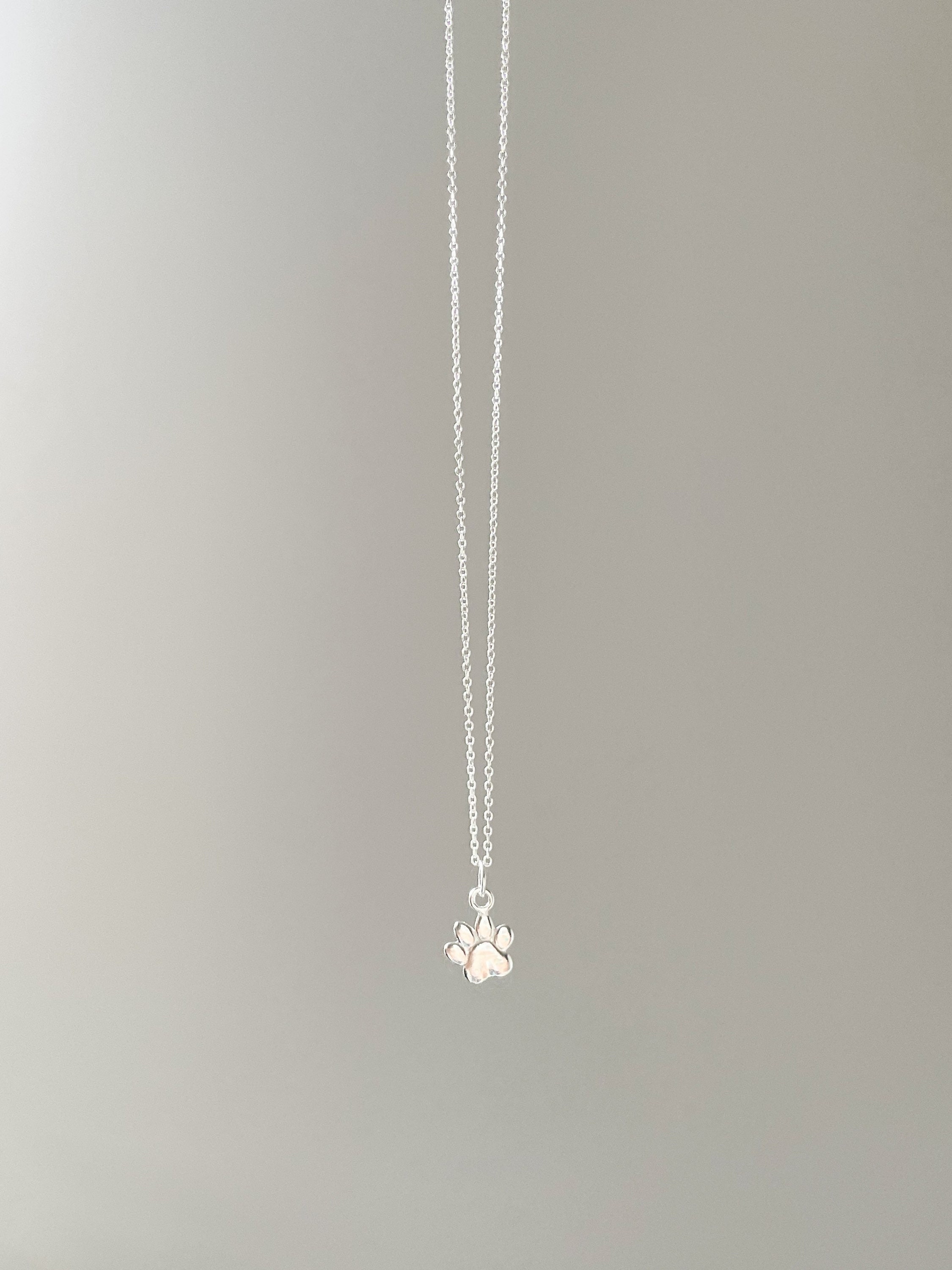 Paw Print Sterling Silver Necklace, Solid Silver Paw Print Pendant Necklace, Animal Paw Print Silver Necklace