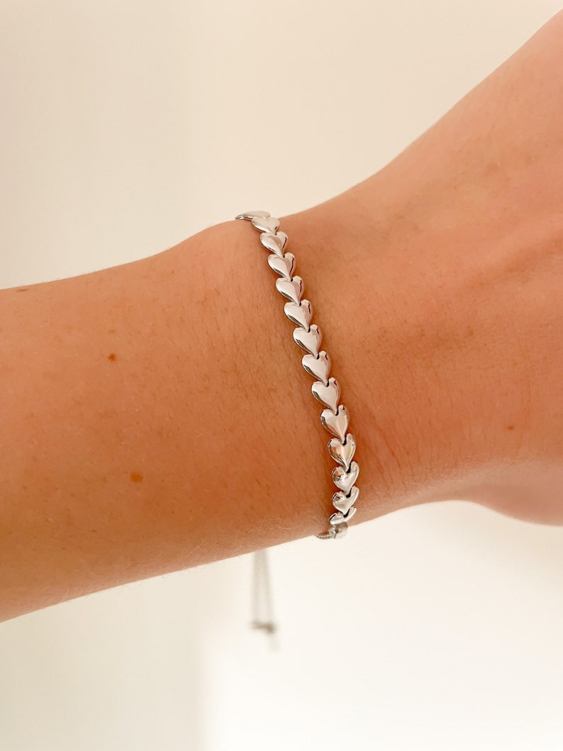 Sterlingzilveren schakelarmband met schakel, zilveren hartarmband, zilveren schakelarmband met liefdeshart afbeelding 7
