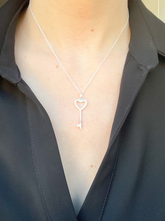 Love Heart Key Pendant Necklace, Sterling Silver Key Pendant