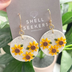 Sunflower Earrings Sunflower Clay Earrings Sunflower Circle