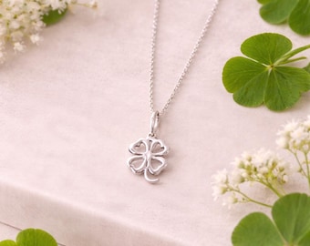 Collier trèfle à quatre feuilles en argent sterling, pendentif porte-bonheur