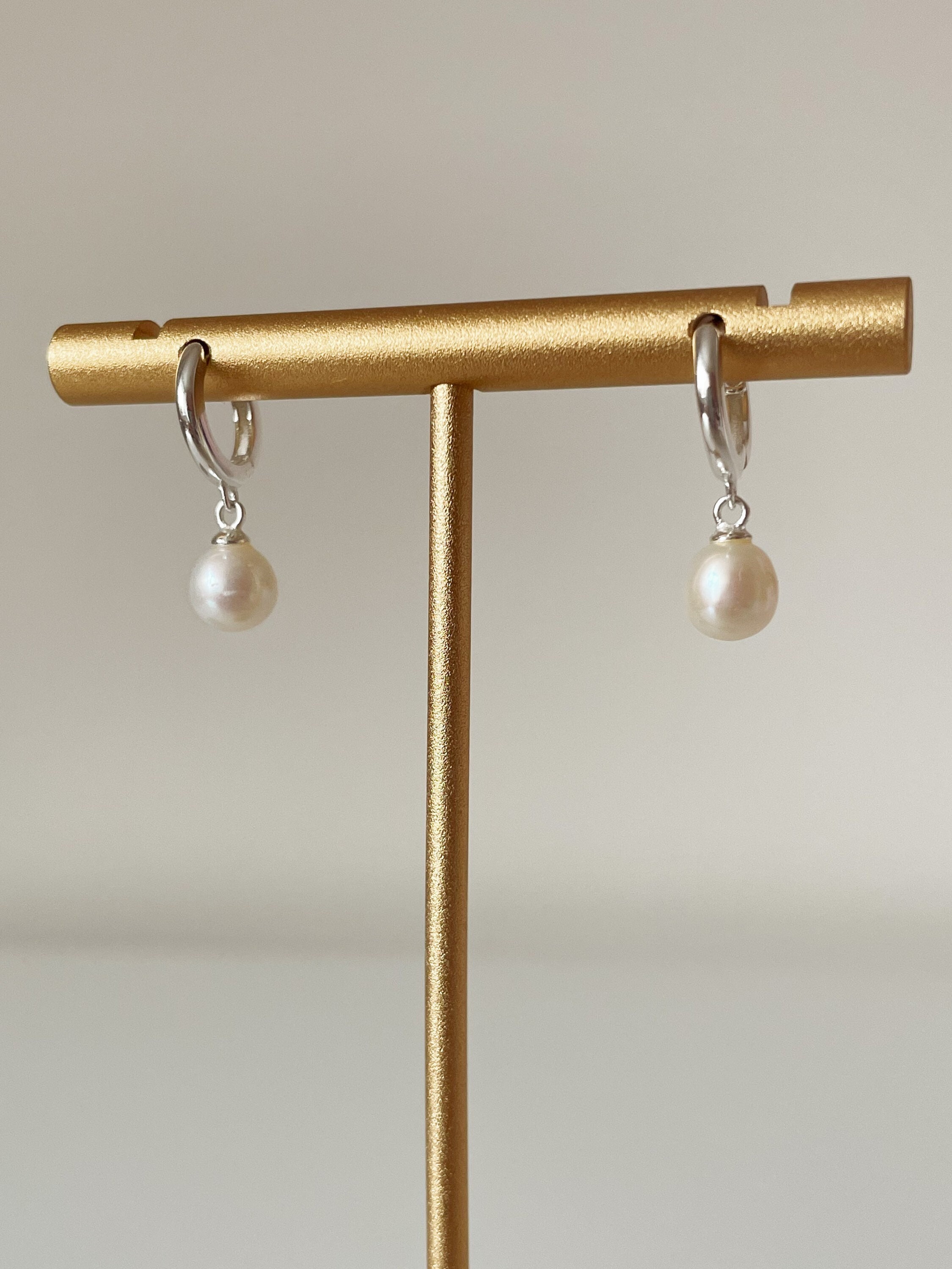 Freshwater Pearl Huggies, Sterling Silver Pearl Huggies