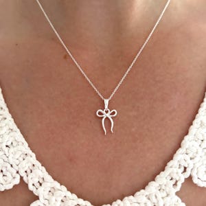 Sterling Silver Bow Pendant Necklace – Dainty Ribbon Necklace, Minimalist Jewellery, Gift for Her