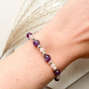 Amethyst and Rose Quartz Bracelet, Amethyst and Rose Quartz Crystal Healing Bracelet