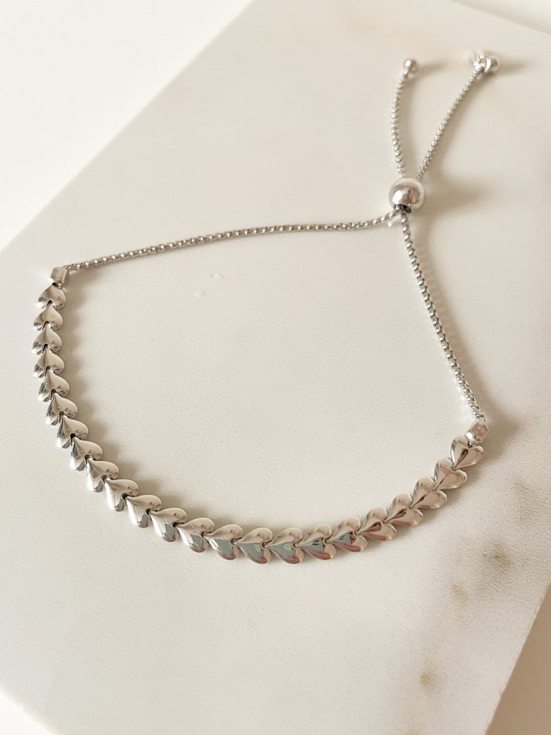 Sterlingzilveren schakelarmband met schakel, zilveren hartarmband, zilveren schakelarmband met liefdeshart afbeelding 2