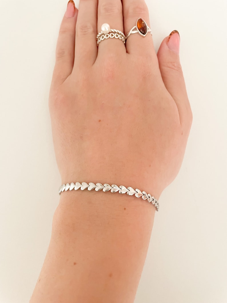 Sterlingzilveren schakelarmband met schakel, zilveren hartarmband, zilveren schakelarmband met liefdeshart afbeelding 6