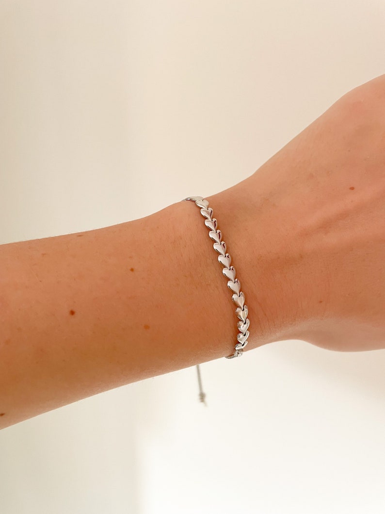 Sterlingzilveren schakelarmband met schakel, zilveren hartarmband, zilveren schakelarmband met liefdeshart afbeelding 3