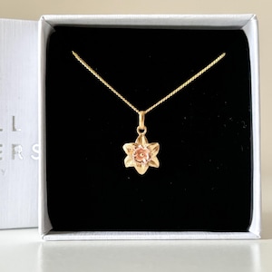 Gold Daffodil Pendant Necklace on Curb Chain | Welsh Cymru Jewellery | March Birth Flower Jewellery | Welsh Gift For Her