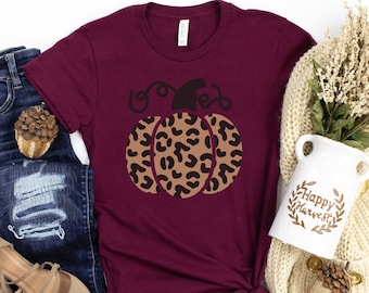 Leopard Pumpkin Tshirt, Womens Fall Shirt, Fall Shirt, Pumpkin Fall Shirt, Leopard Print, Pumpkin Shirt, Pumpkin Spice Tshirt, Graphic Tee