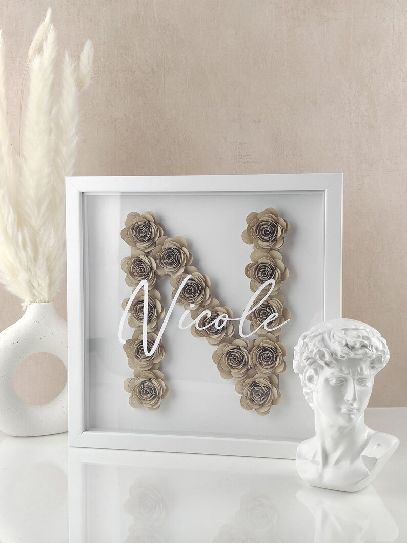 Initial & Name Flower Box Personalised 3D Rolled Paper Rose Box Gift ...