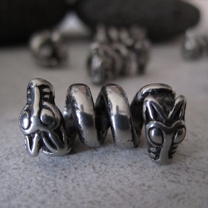 Perle de barbe Viking Serpent, 21,5x11mm, trou: 6mm - Inox - Argent antique - Perle barbe, dreadlocks, cheveux, bracelet et bijoux, collier
