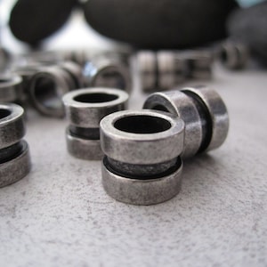 Perle de barbe et cheveux Tube en acier inoxydable - 8x10mm, trou: 6,5mm -Argent- dreadlocks, cheveux, bracelet, bijoux, collier, barbe