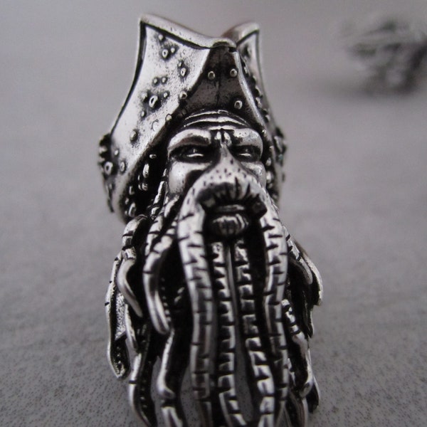 Perle de barbe Viking Tete de pirate en Métal - 30x16mm, trou: 5mm - Argent antique - dreadlocks, cheveux, bracelet et bijoux, collier