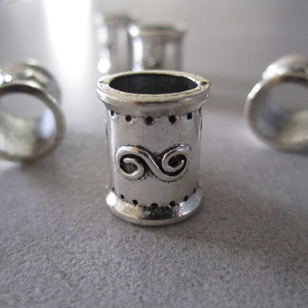 Perle de barbe Viking GROS trou 9,5mm en métal, 15x13mm - argent antique - Perle de barbe, dreadlocks, cheveux, bracelet et bijoux, collier