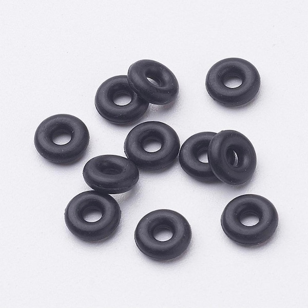 Kit de 10 Stopper pour la pose de Perle de barbe Viking - Anneaux en caoutchouc 6mm, trou: 2mm - Noir + élastiques en caoutchouc