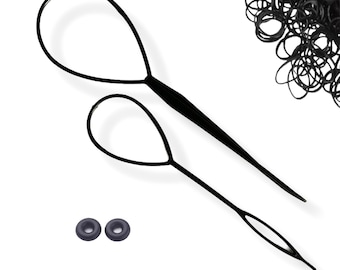Kit de pose pour Perle de barbe et cheveux Viking - Stopper + poseur - Anneaux en caoutchouc 6mm, trou: 2mm - Noir + fil nylon transparent